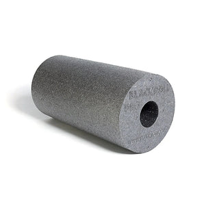 Gray foam roller with a brand logo on a white background